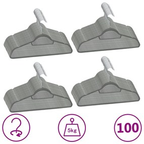 Set Appendiabiti 100 Pz Antiscivolo Grigio İn Velluto /