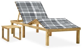 Lettino Da Giardino Con Tavolino Cuscino Legno Pino Impregnato /