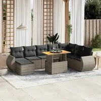 Set Divano da Giardino 9 pz con Cuscini Grigio in Polyrattan 3275853