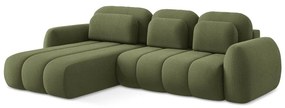 Divano angolare verde allungabile/con contenitore (con penisola a sinistra/con chaise lounge) con rivestimento in bouclé Pele – Makamii