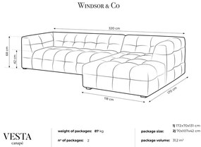 Divano angolare in velluto grigio, angolo destro Vesta - Windsor &amp; Co Sofas
