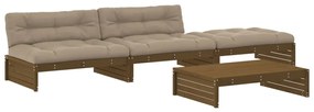 Set divani da giardino 4 pz con cuscini in legno massello miele