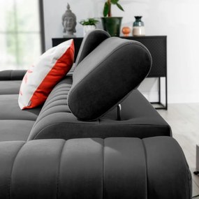 Divano angolare grigio scuro allungabile/con contenitore (con penisola a sinistra/con chaise lounge) e rivestimento in velluto Grayson – ELTAP