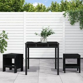 Set Da Bistrot Da Giardino 3 Pz Nero İn Legno Massello Di Pino /