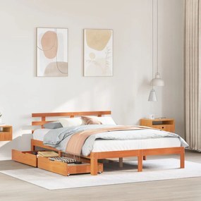 Giroletto Con Cassetti Marrone Cera 160x200 Cm Massello Pino /