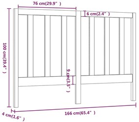 Testiera per Letto Nera 166x4x100 cm in Legno Massello di Pino