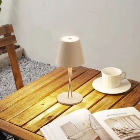 Lindby Lampada da tavolo ricaricabile a LED Janea, CROSS, beige, metallo