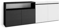 Credenza Mobile Cucina 200x75x35cmcon 4 Porte grande stoccaggio, Stile moderno, Bianco e nero