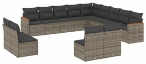 Set divani da giardino 13 pz con cuscini grigio in polyrattan