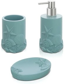 Set accessori bagno 3 pezzi da appoggio in resina acquamarina Coral