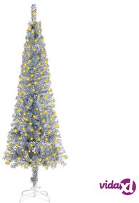 vidaXL Albero Natale Artificiale Sottile con LED Argento 150 cm