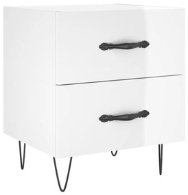 Comodini 2 pz bianco lucido 40x35x47,5 cm in legno multistrato