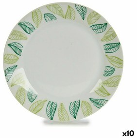 Piatto da Dolce Fogli Bianco Verde Ø 19 cm Porcellana (10 Unità)