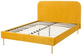 Letto con rete a doghe velluto giallo e oro 140 x 200 cm FLAYAT Beliani
