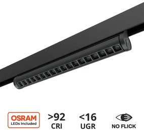 Faro LED Lineare 18W Magnetico 36cm CRI92 UGR16 Nero 48V Colore Bianco Caldo 3.000K
