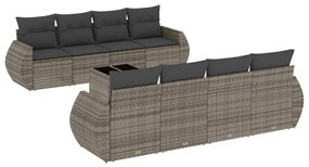 Set divano da giardino 9 pz con cuscini grigio in polyrattan