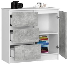Cassettiera Credenza 80 Cm 3 Cassetti 1 Anta Artika Bianco E Cemento