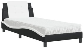 Letto con materasso nero e bianco 90x200 cm in similpelle