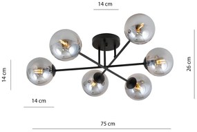 Plafoniera Moderna Morrigan 6 Luci In Acciao Nero E Sfere In Vetro Fumè