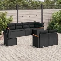 Set Divani da Giardino con Cuscini 8 pz Nero in Polyrattan 3226160