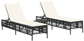 Lettini prendisole 2 pz con tavolino nero in polyrattan