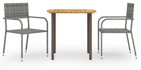 Set Mobili Da Pranzo Per Giardino 3 Pz Polyrattan Grigio /