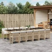 Set da Pranzo da Giardino 13 pz con Cuscini Beige in Polyrattan 3210766