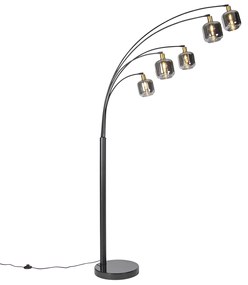 Lampada da terra nera con oro e vetro fumé 5 luci - Zuzanna