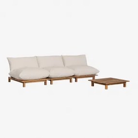 Divano Da Giardino Modulare Reclinabile In 3 Pezzi Con Tavolino In Legno Di Acacia Brina Beige Crema - Sklum