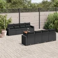 Set Divani da Giardino 9 pz con Cuscini Nero in Polyrattan 3224039