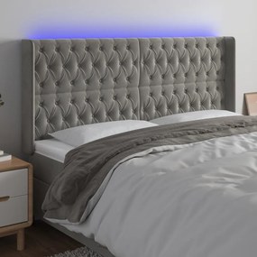 Testiera A Led Grigio Chiaro 203x16x118/128 Cm İn Velluto /