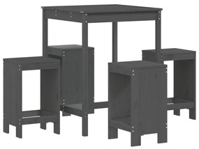Set bar da giardino 5 pz grigio in legno massello di pino