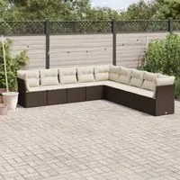 Set Divani da Giardino 9pz con Cuscini Marrone in Polyrattan 3217783