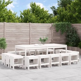 Set da Pranzo per Giardino 17pz Bianco Legno Massello di Pino