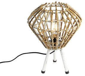 Lampada da tavolo rustica treppiede in bambù con bianco - Canna Diamond