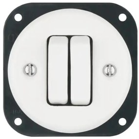 Bohemia-Design - Interruttore doppio in porcellana stile retrò senza cornice n. 6+6 bianco