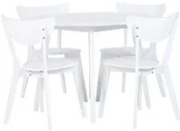 Set da pranzo Tavolo rotondo in MDF bianco e 4 sedie per cucina da pranzo con gambe in legno in stile scandinavo