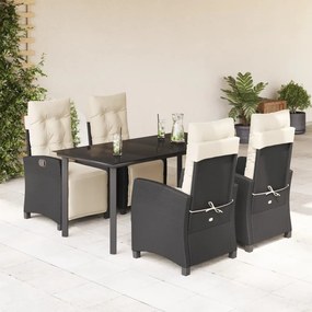 Set da pranzo da giardino 5 pz nero con cuscini in polyrattan
