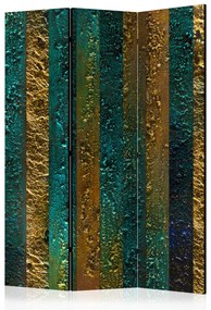 Paravento Tesori di Atlantide - texture turchese e oro a strisce astratte