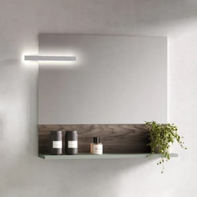 Specchio con lampada LED ripiano 80 cm in legno salvia opaco e base olmo caffč