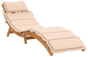 Lettino Prendisole Con Cuscino Beige İn Legno Massello Di Pino /