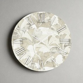 Orologio rotondo D40 cm in legno rivestito con parato e dettagli Argento JOSE