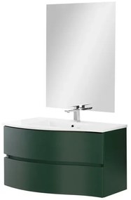 Mobile bagno sospeso curvo 90 verde con lavabo e specchio cm Minori