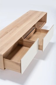 Mobile TV bianco-color legno naturale in legno di quercia 200x48 cm Fina - Gazzda