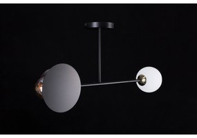 Plafoniera 2 Luci Inari In Acciaio Nero E Sfera In Vetro Opalino