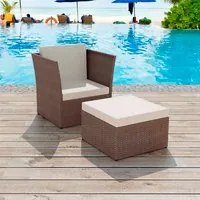 Sedia da Giardino con Poggiapiedi in Polyrattan Marrone