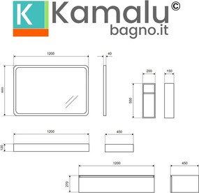 Composizione bagno sospesa mobile e mensolone da 120cm | KAM-KK1201 - KAMALU