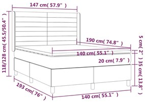 Letto a Molle Materasso e LED MarroneScuro 140x190cm in Tessuto