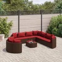 Set Divani da Giardino 10pz con Cuscini in Polyrattan Marrone 3308413