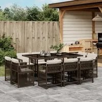 Set da Pranzo da Giardino 11 pz con Cuscini Polyrattan Marrone 3211749